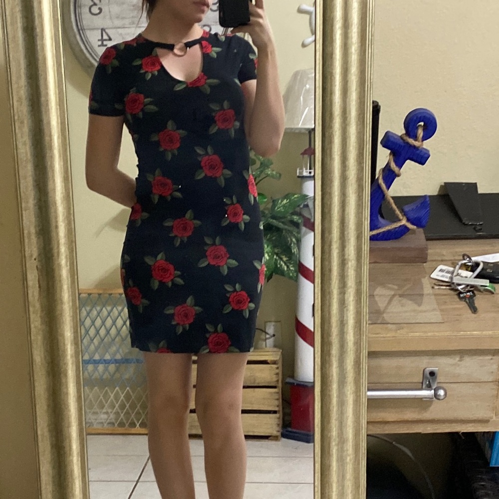 Eye Candy brand black T-shirt dress with roses